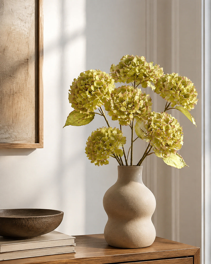 Autumn Green Artificial Hydrangea Stem - 68 cm