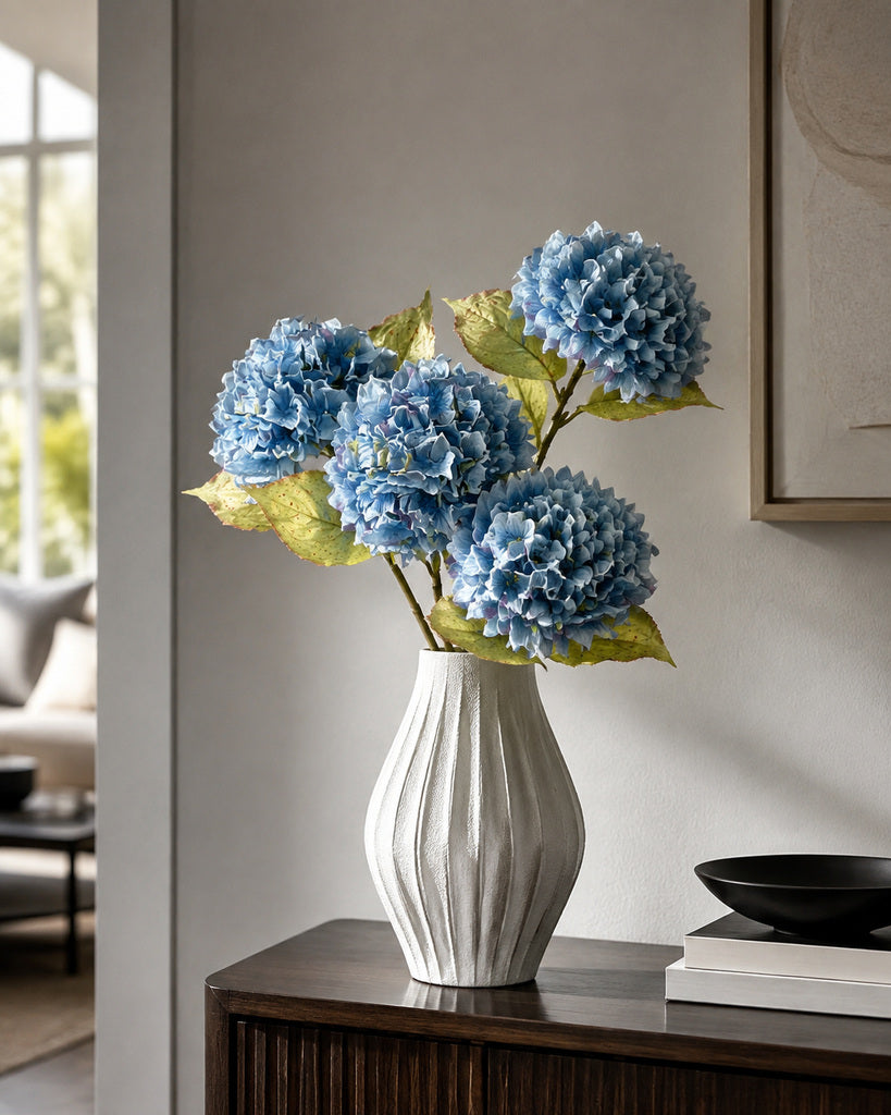 Autumn Blue Artificial Hydrangea Stem - 68 cm
