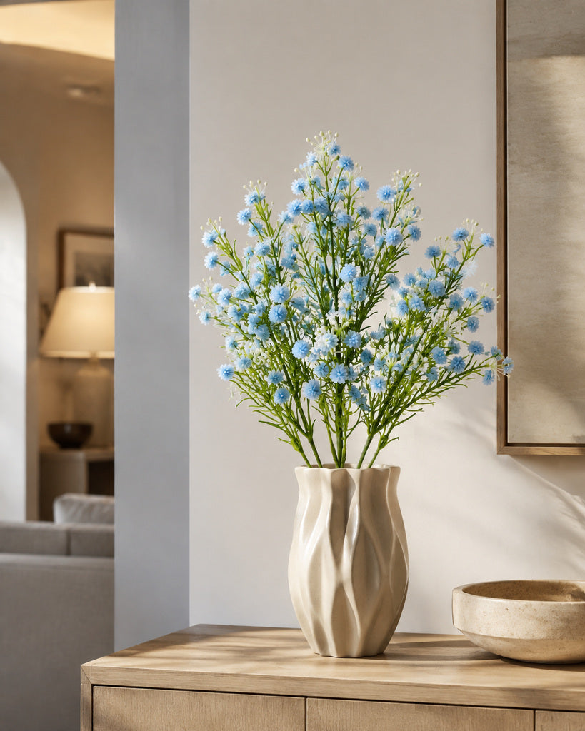 Light Blue Soft Rubber Artificial Baby's Breath Bouquet - 34 cm