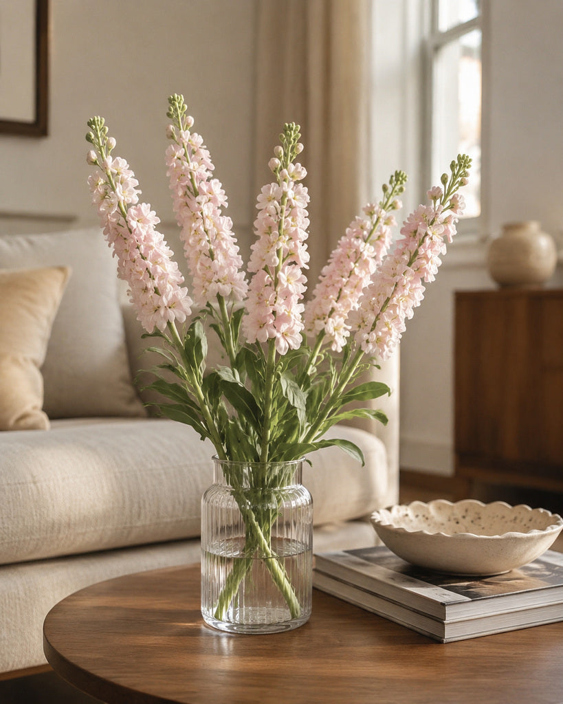 Light Pink Plastic & Fabric Artificial Stock Flower Stem - 82 cm