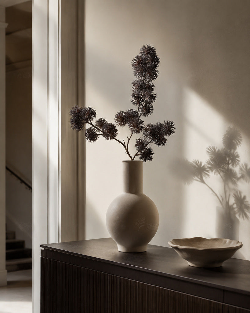 Black Brown Artificial Flocked Allium Spray - 70 cm