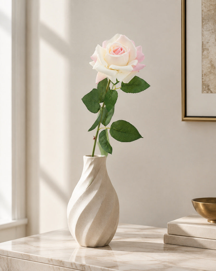 Cream Pink Austin Artificial Rose Stem - 73 cm