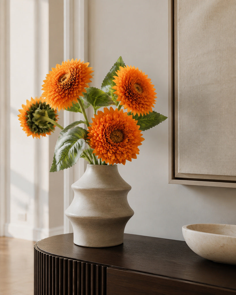 Deep Yellow Fabric Artificial Sunflower Stem - 45 cm