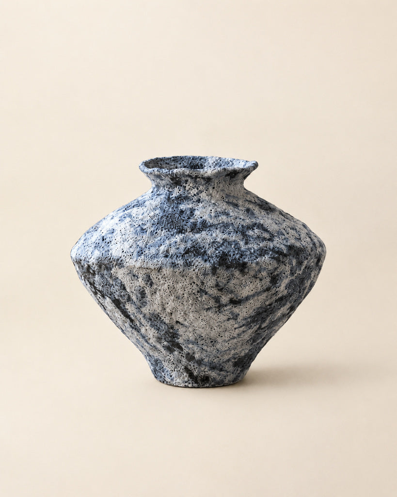 Mottled Blue-Gray Bubble-Textured Ceramic Vase - 9.8"