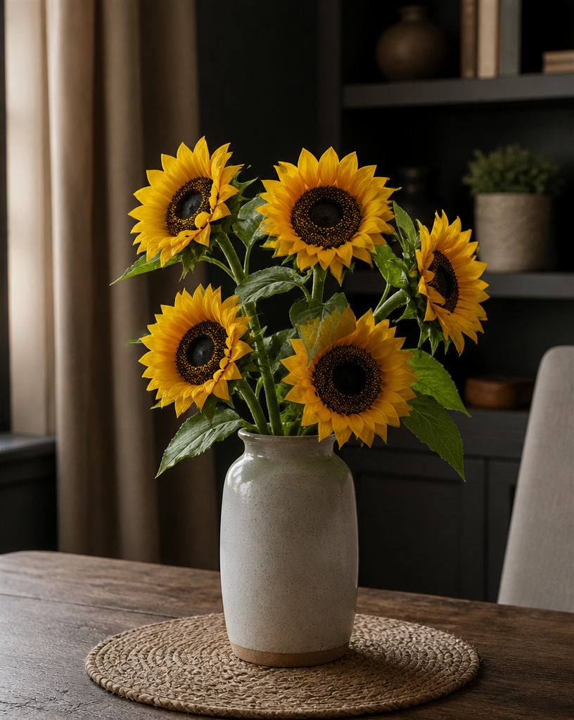 Golden Yellow Plastic & Fabric Artificial Sunflower Stem - 70 cm