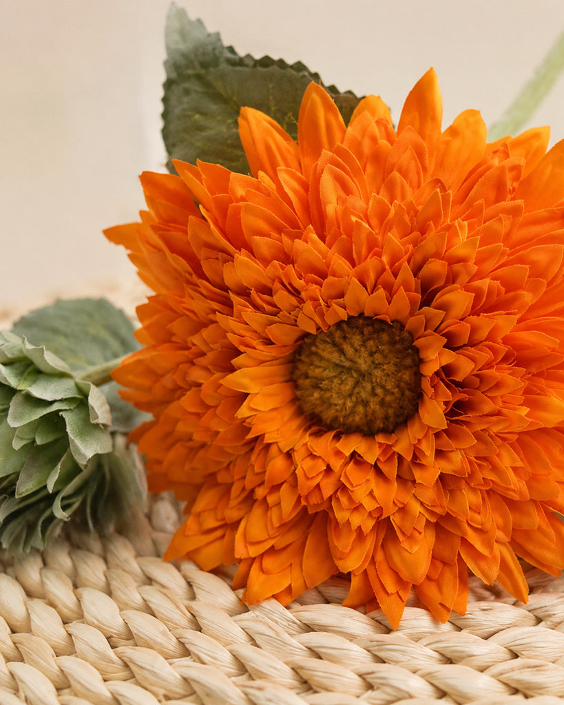 Deep Yellow Fabric Artificial Sunflower Stem - 45 cm