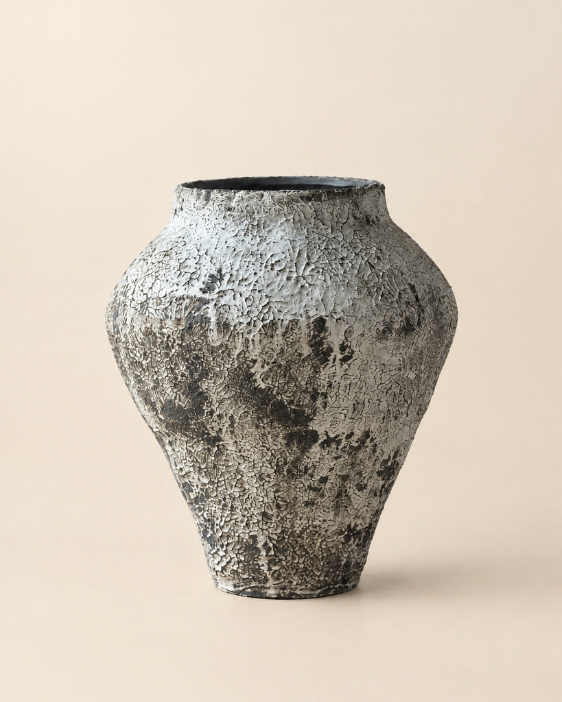 Iron Black & White Wide-Bodied Raised-Texture Vase - 11.4"