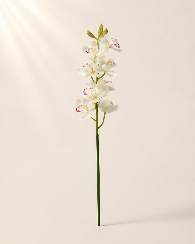 White Soft Rubber Artificial Cymbidium Orchid Spray - 70 cm