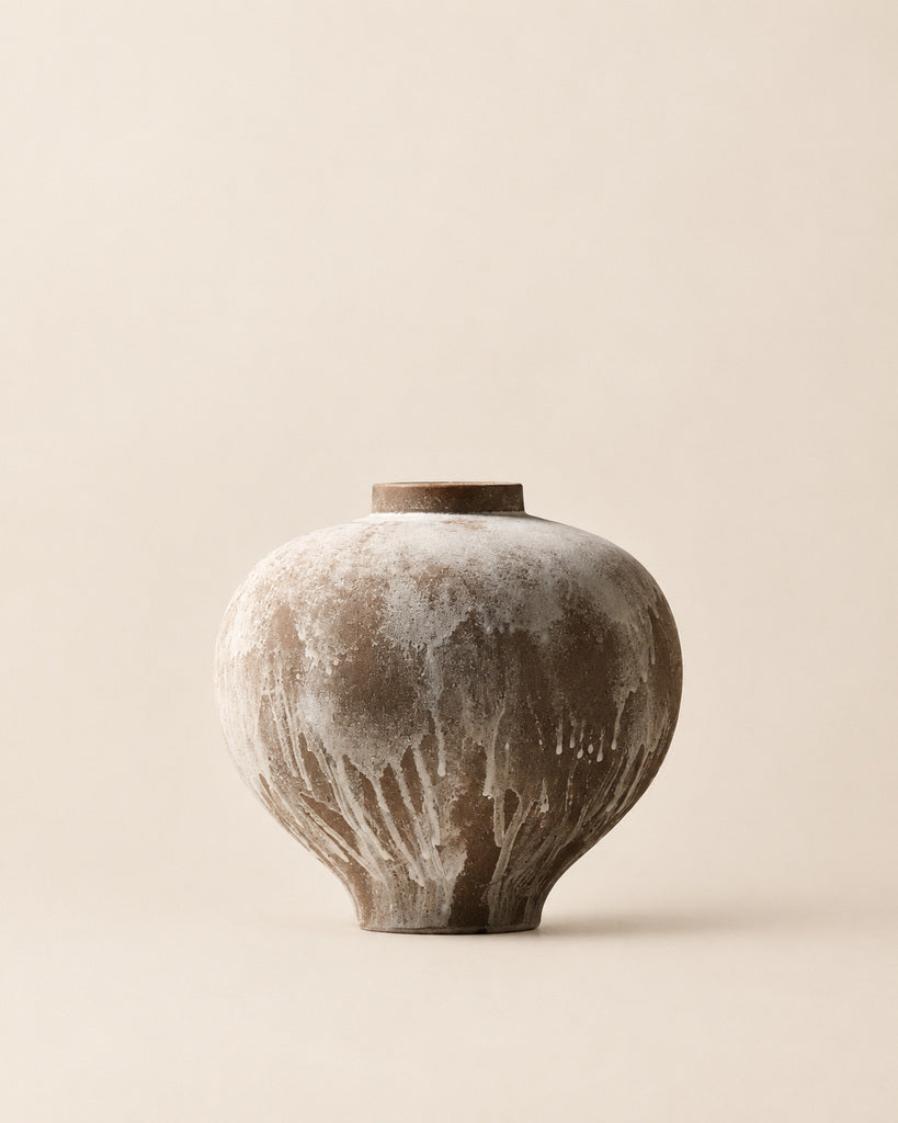 Weathered Taupe & White Rounded Textured Vase - 10.2"