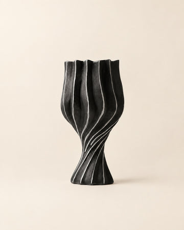 Black & White Twisted-Rib Sculptural Vase - 10.2"