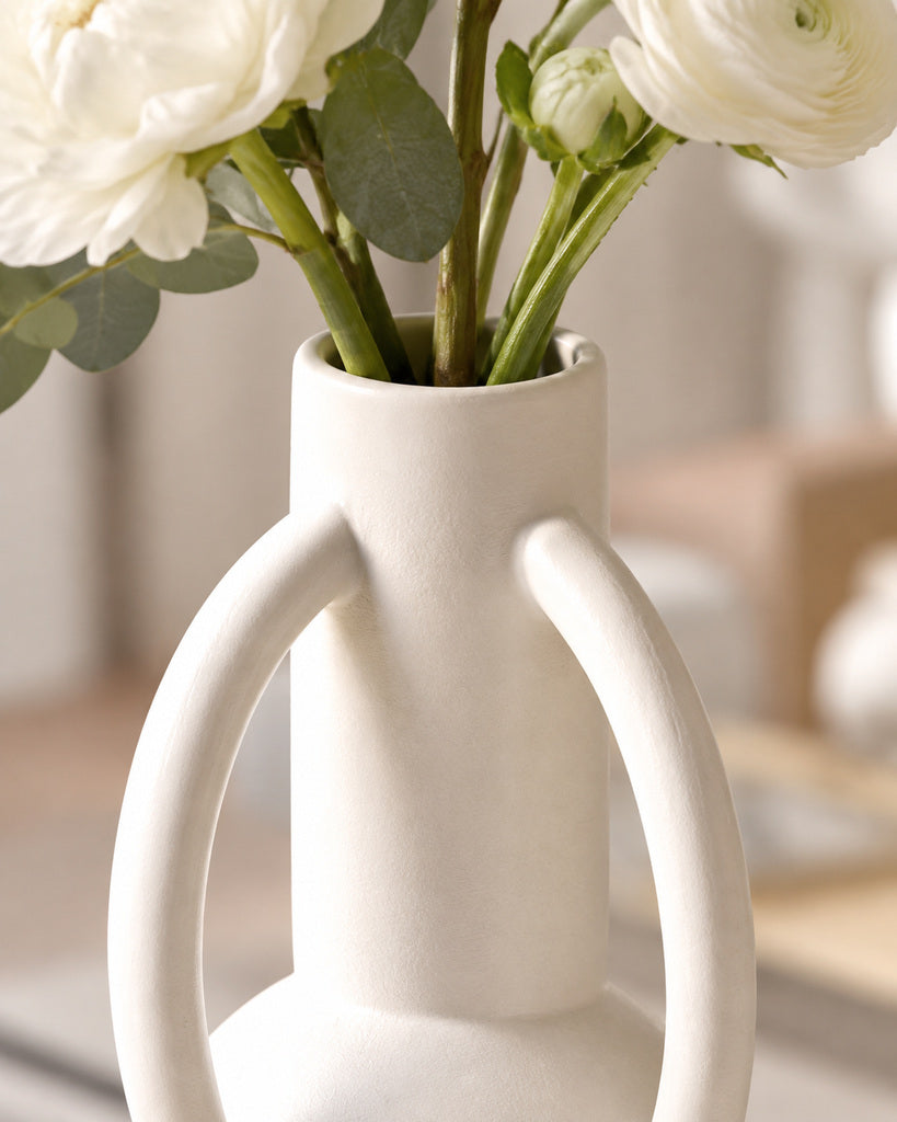 Matte White Tall Geometric Sculptural Vase - 13.9"