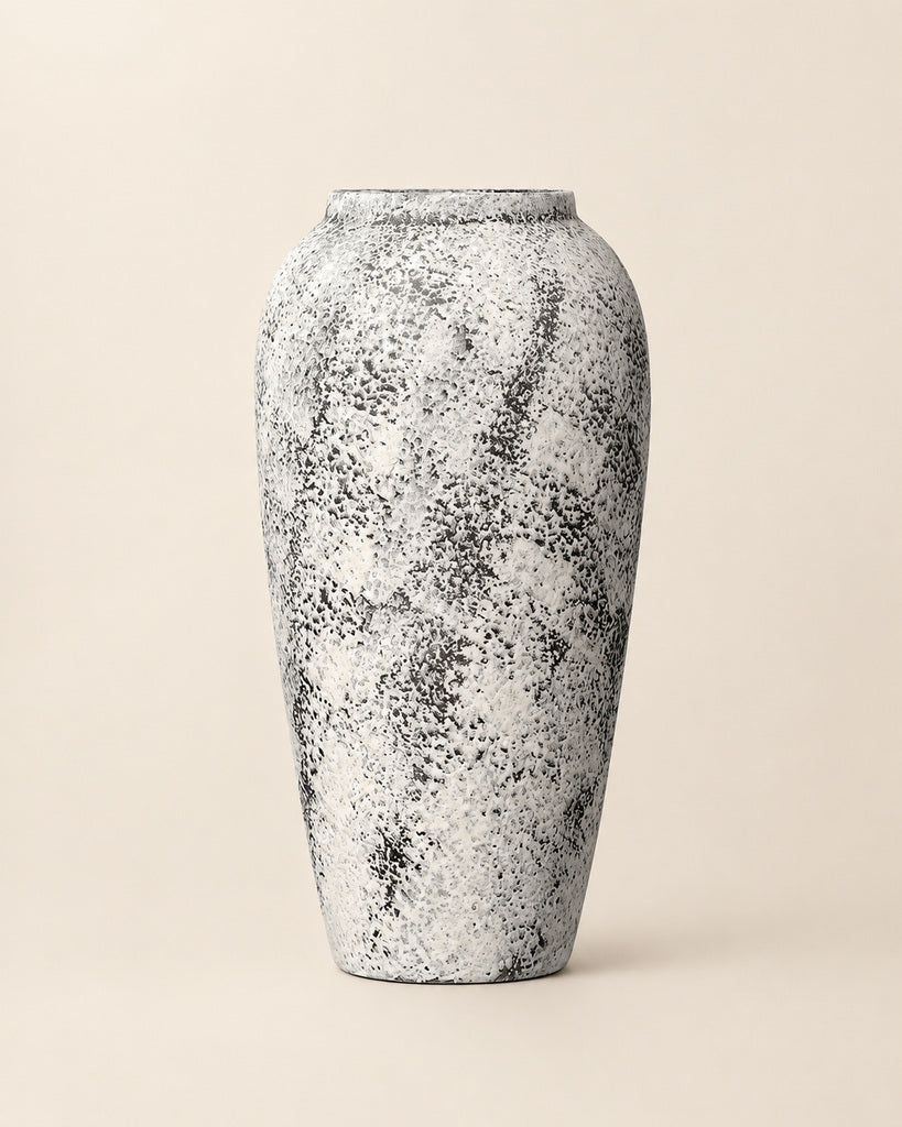 Snow White Speckled Textured Slender Vase - 13.4"
