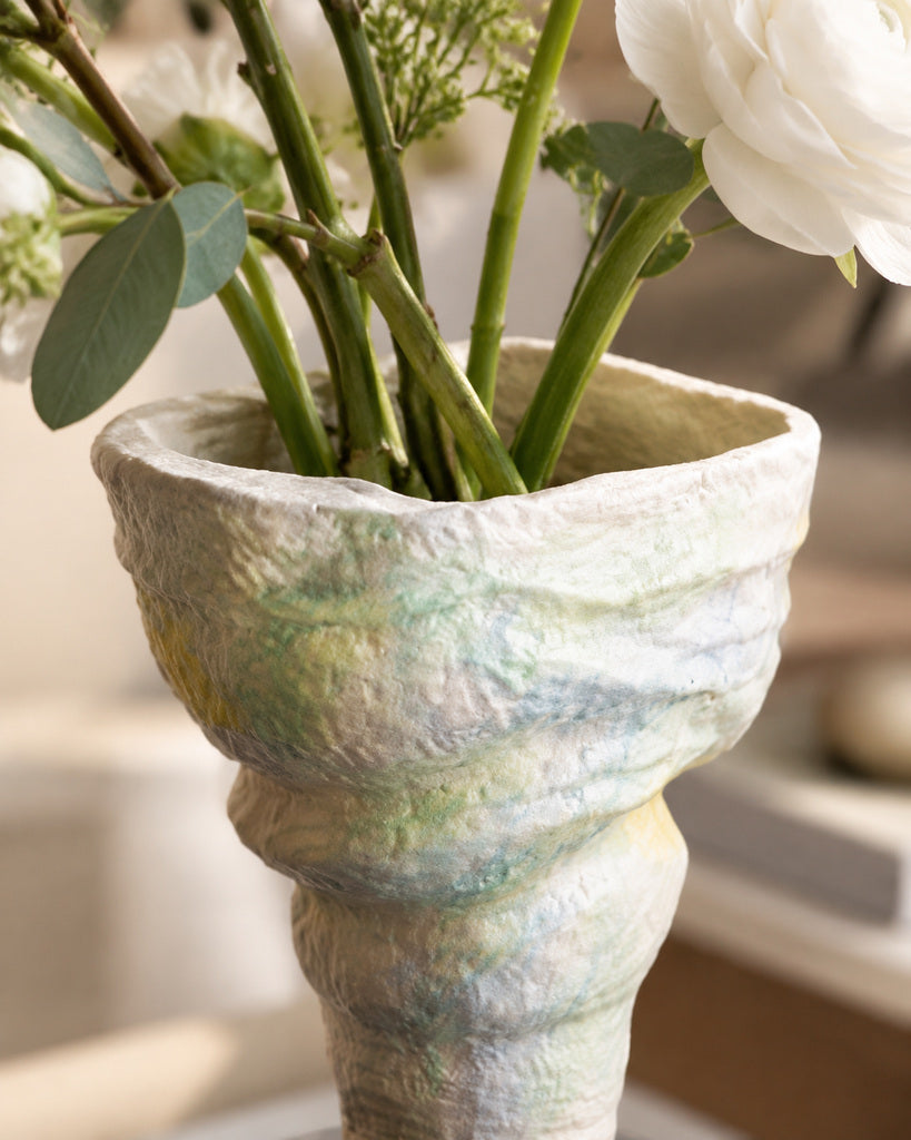 Ivory Green-Blue Textured Sculptural Vase - 13.4"