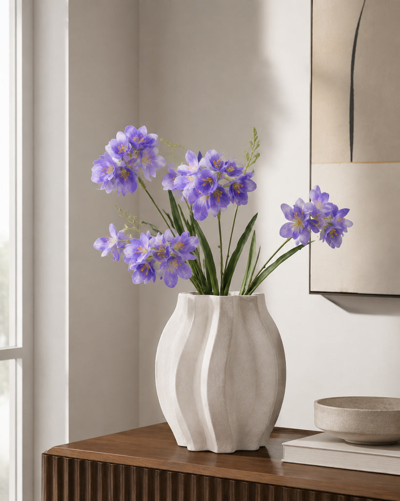 Blue Film-Texture Artificial Freesia Stem - 63 cm