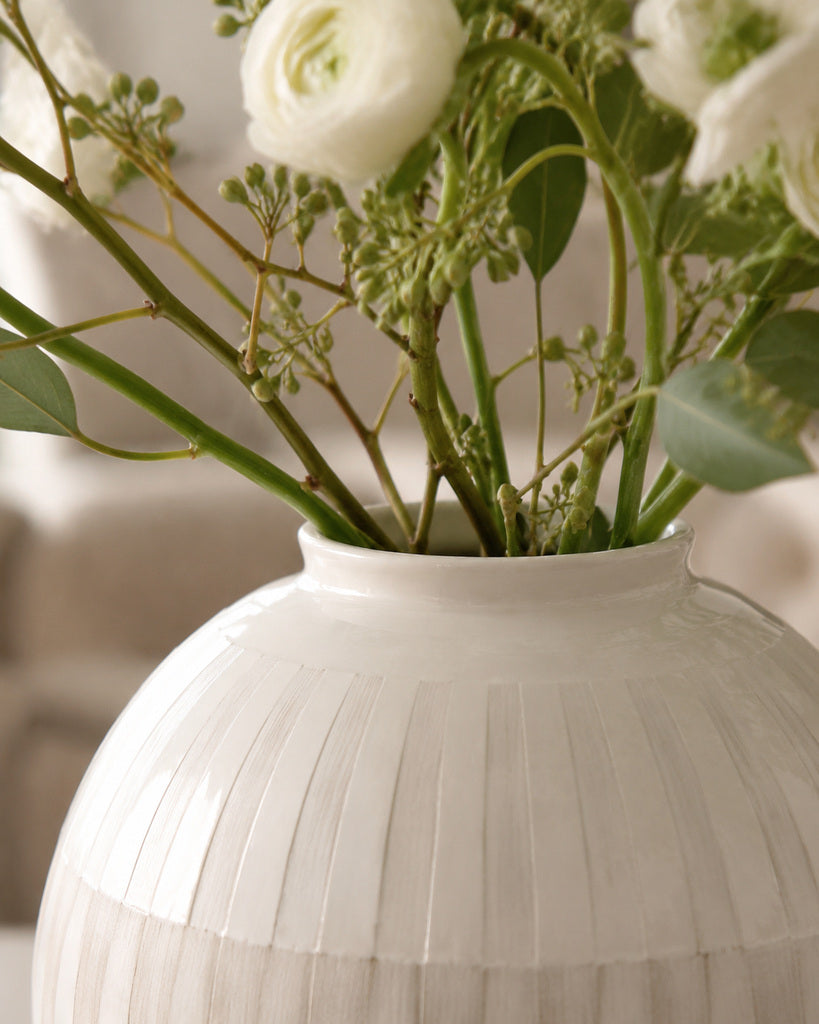 Ivory Round Hand-Painted Ceramic Vase - 10.6"