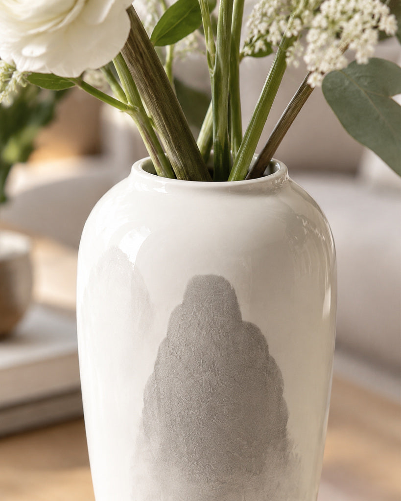 Ivory White Gray-Wash Sculptural Vase - 12.3"