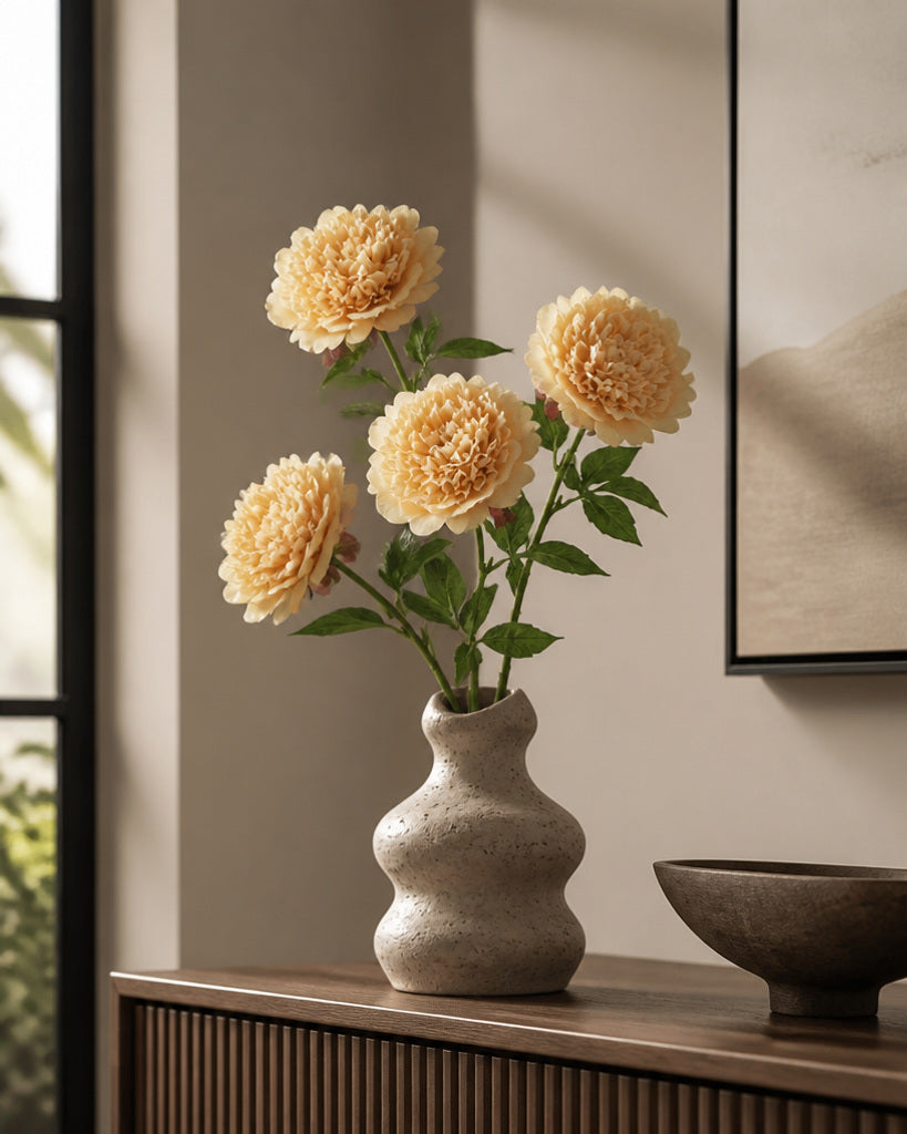 Champagne Fabric Artificial Peony Stem - 56 cm
