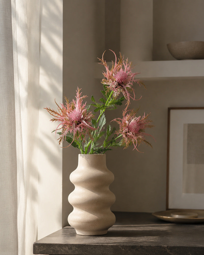 Pink Fabric Artificial Eryngium Spray - 65 cm