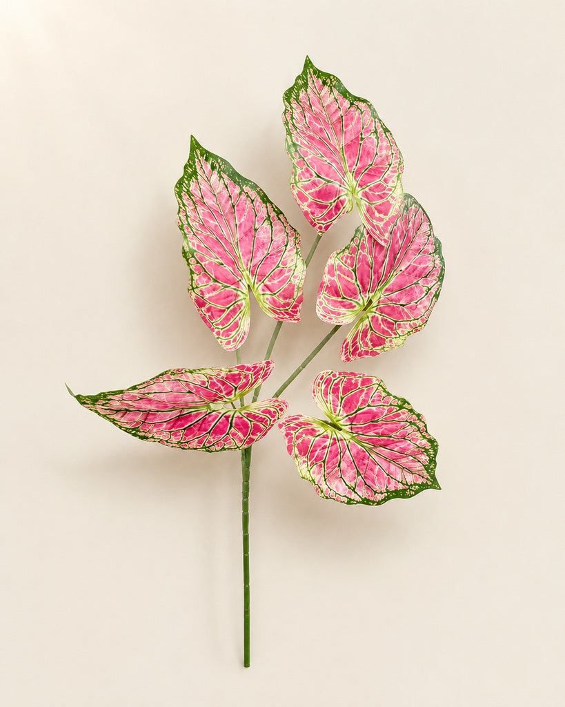 Pink Artificial Alocasia Leaf Spray - 70 cm