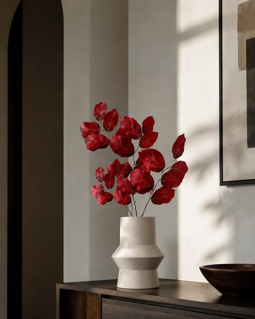 Cherry Red Artificial Saba Leaf Branch - 70 cm