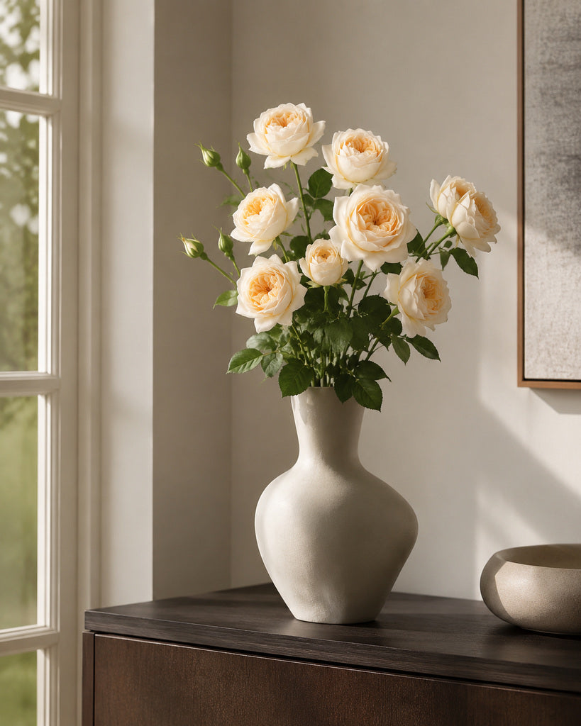 Light Yellow Fabric Artificial Juliet Rose Stem - 69 cm