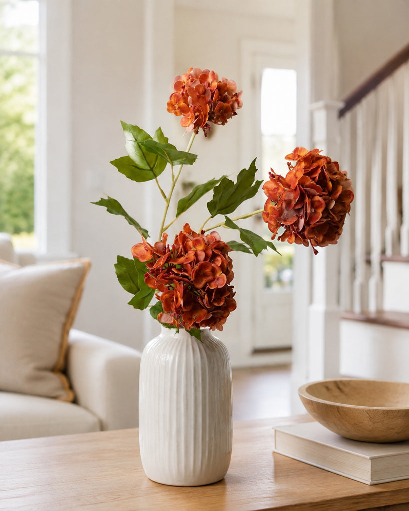 Red Brown Plastic Artificial Snowball Flower Branch - 68 cm