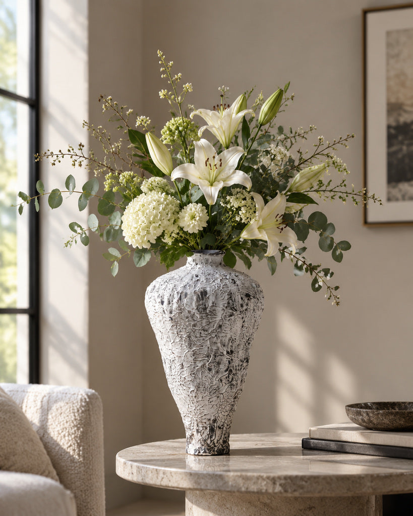 Iron Black & White Tall Raised-Texture Vase - 11.4"