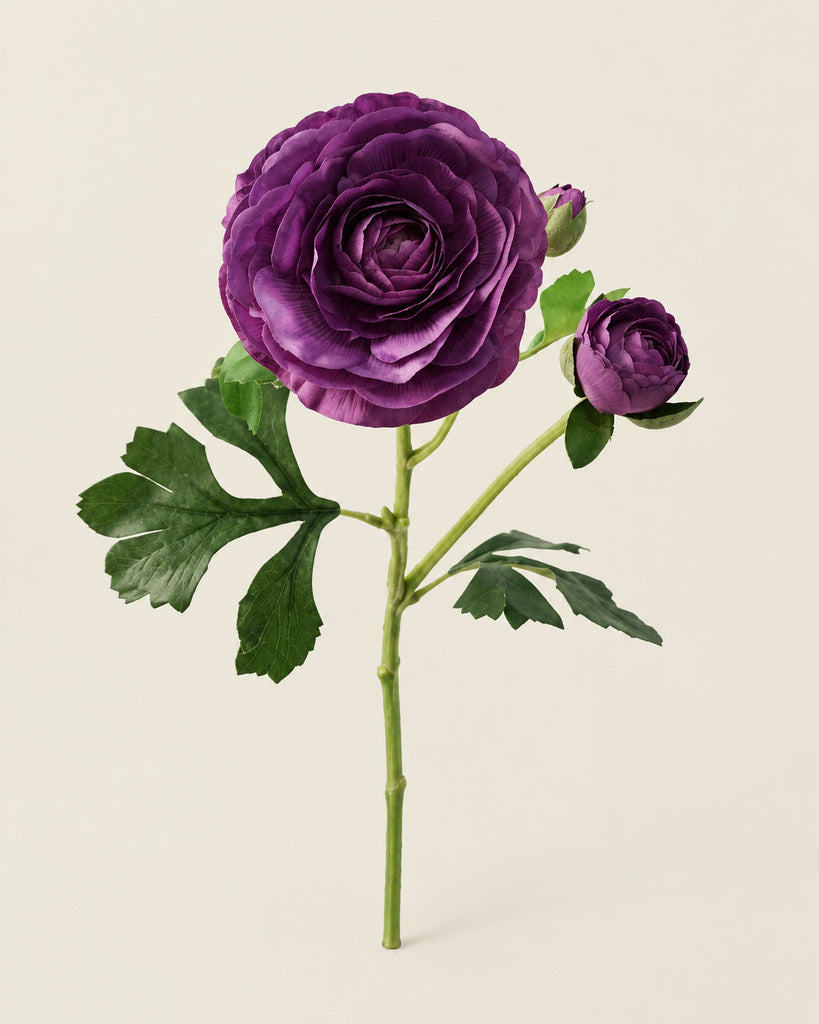 Deep Purple 3-Head Artificial Ranunculus Stem - 54 cm