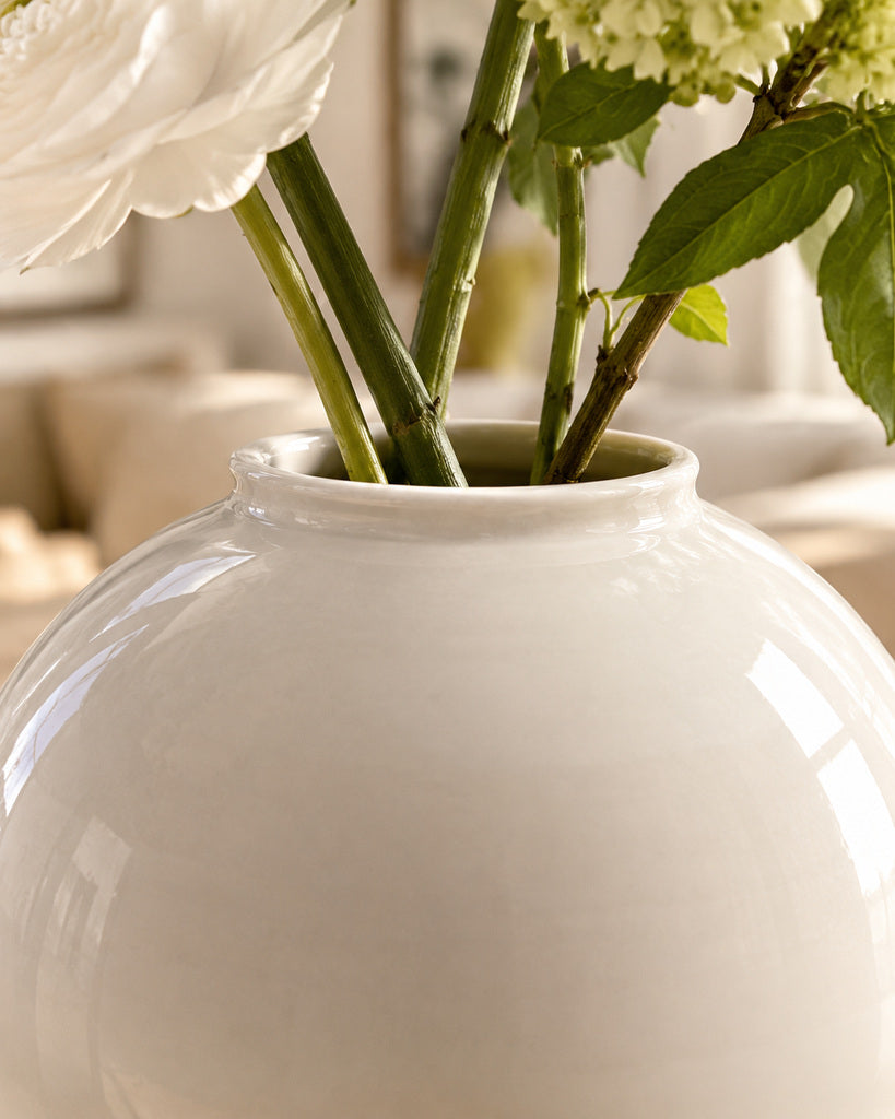 Warm White Rounded Sculptural Vase - 10.9"