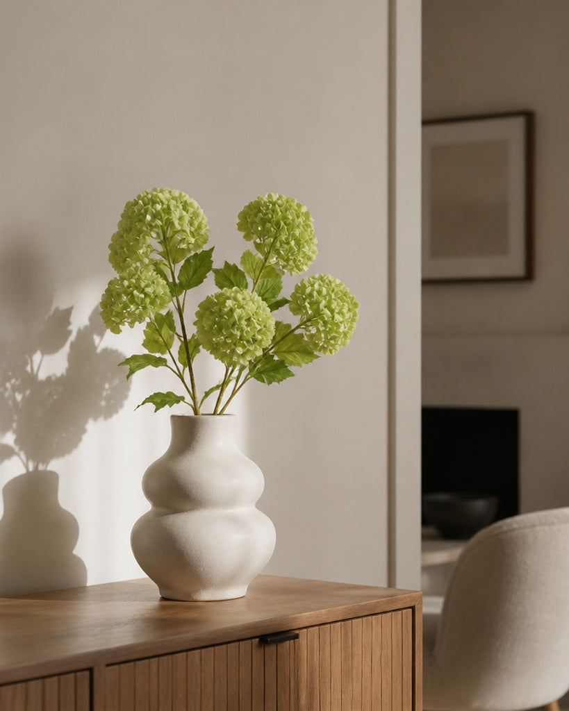 Green Plastic Artificial Snowball Flower Branch - 68 cm