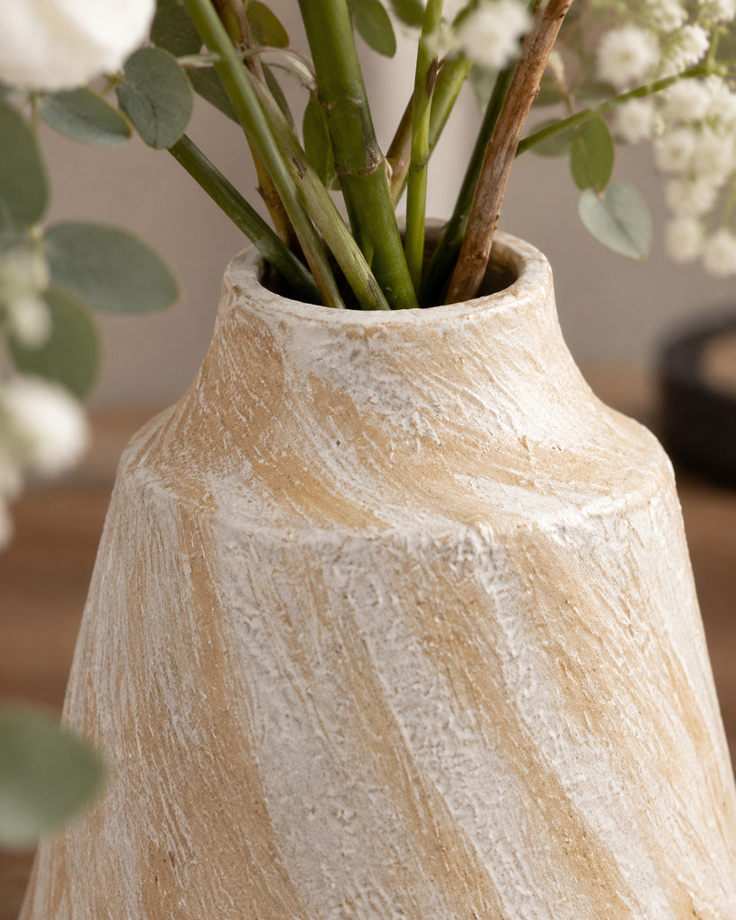 Warm Ivory Brushstroke Textured Sculptural Vase - 7.9"