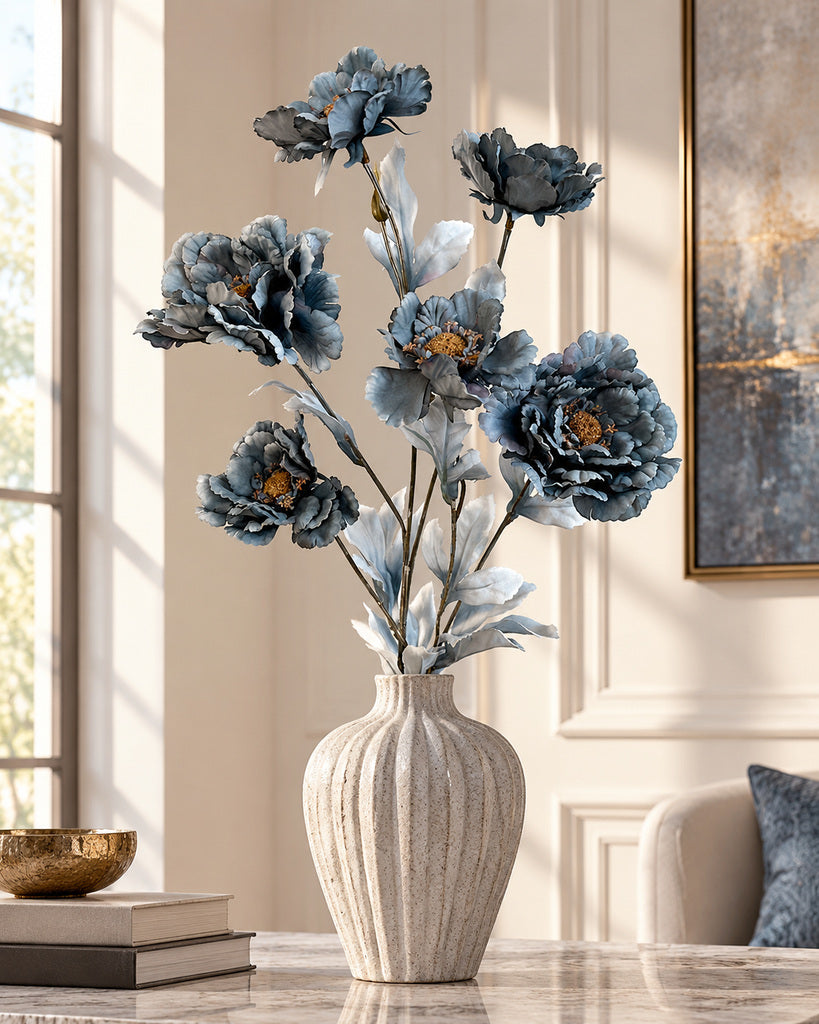Autumn Blue Artificial Peony Floral Spray - 82 cm