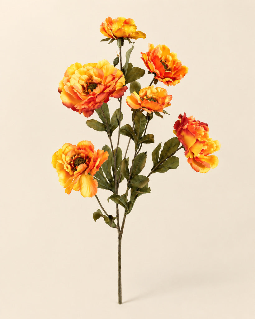 Orange Red Artificial Peony Floral Spray - 82 cm