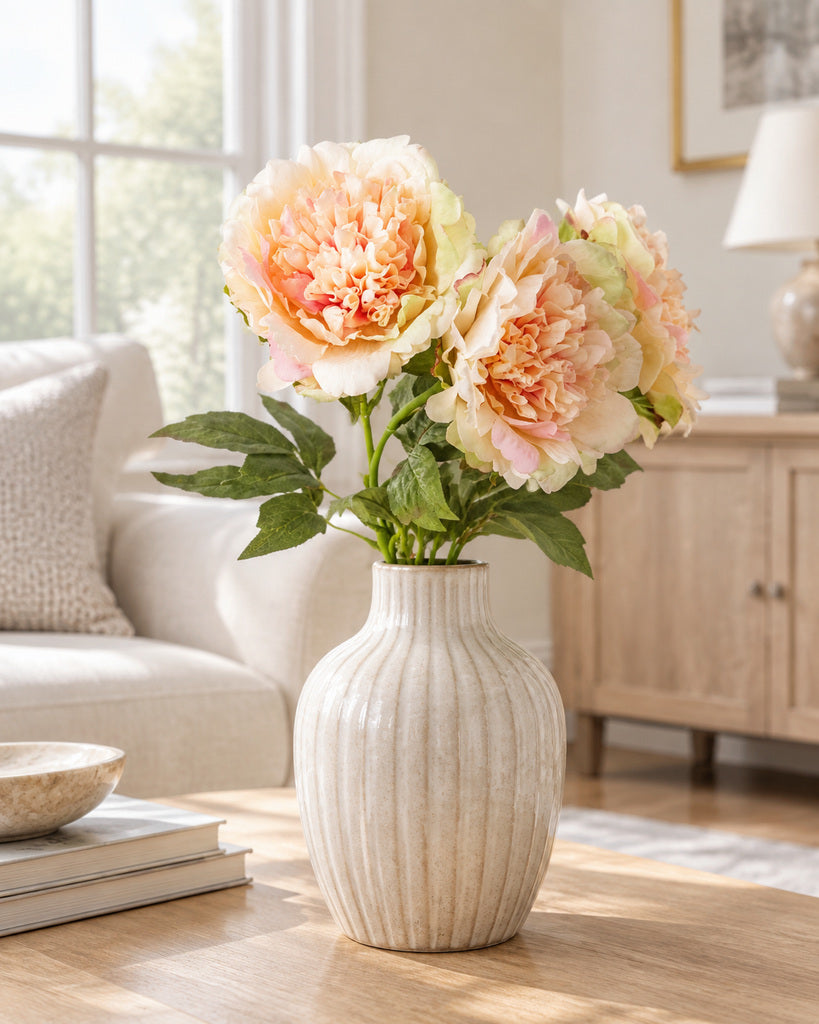 Peach Pink 3-Stem Artificial Peony Bouquet - 60 cm