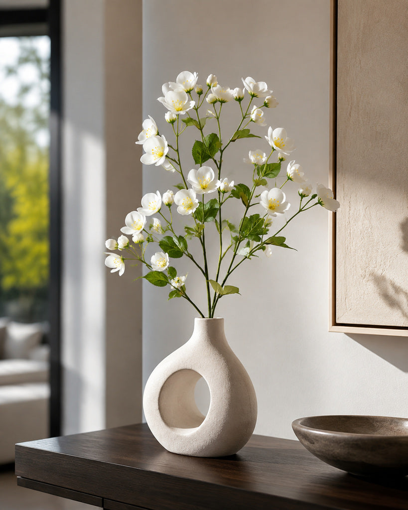 White Artificial Mallow Floral Spray - 55 cm