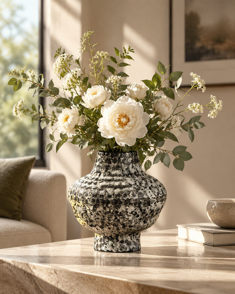 Black & White Distressed Textured Vase - 9.7"
