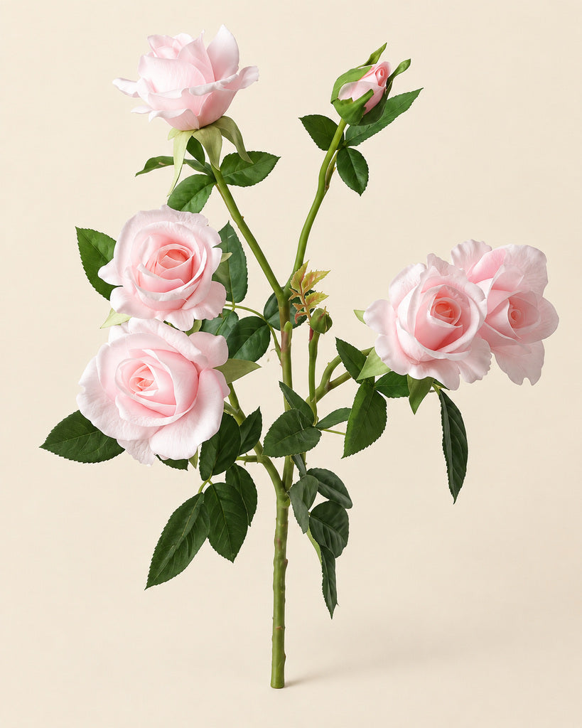 Light Pink Multi-Head Artificial Barbie Rose Stem - 70 cm