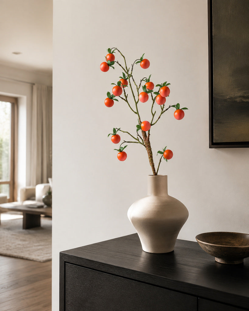 Red 3-Branch Artificial Persimmon Stem - 66 cm