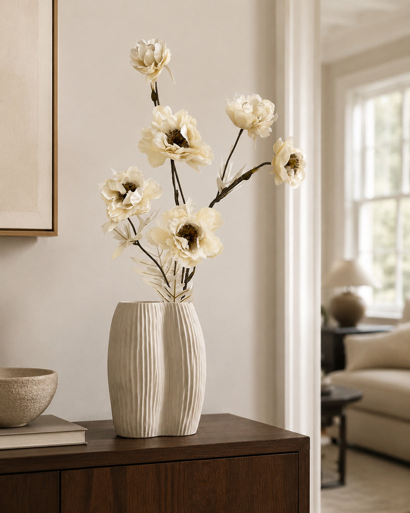 Ivory White Artificial Peony Floral Spray - 82 cm