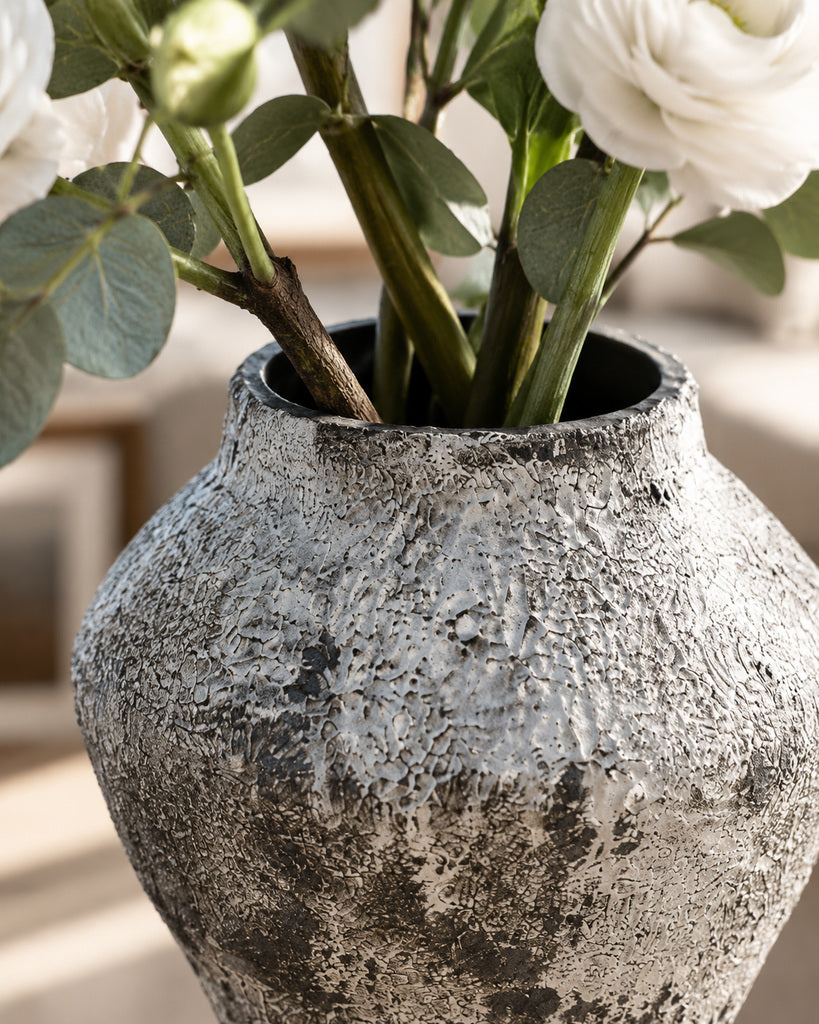 Iron Black & White Wide-Bodied Raised-Texture Vase - 11.4"
