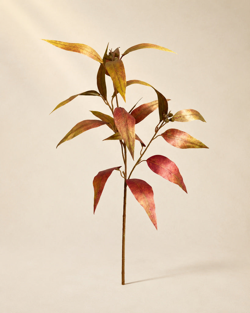 Red Yellow Green 3D Artificial Eucalyptus Leaf Branch - 57 cm