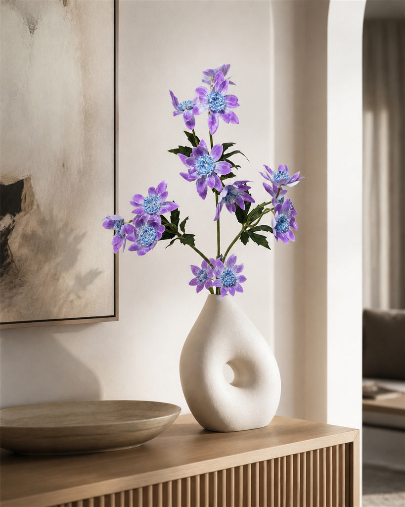 Light Purple Plastic, PVC & Soft Rubber Artificial Dandelion Spray - 65 cm