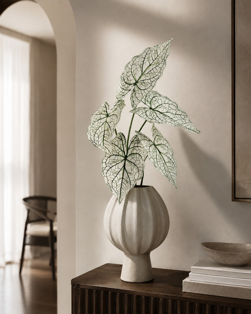 White Veined Artificial Alocasia Leaf Spray - 70 cm