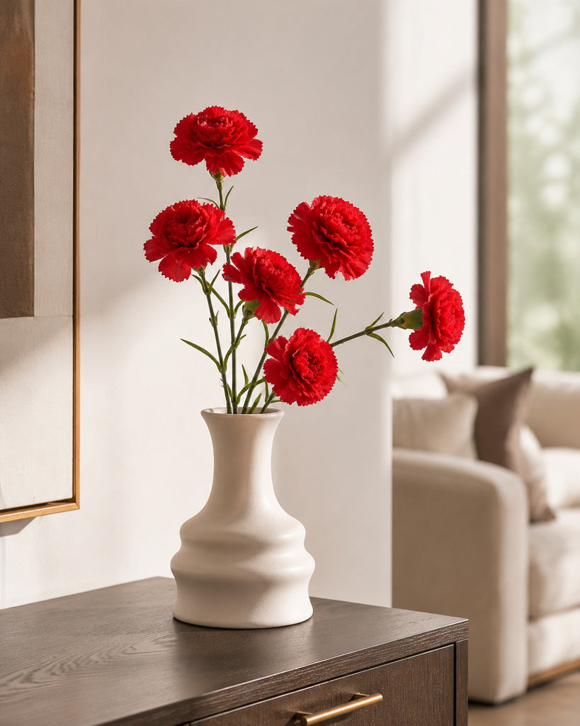 Red Real Touch Fabric Artificial Carnation Stem - 50 cm