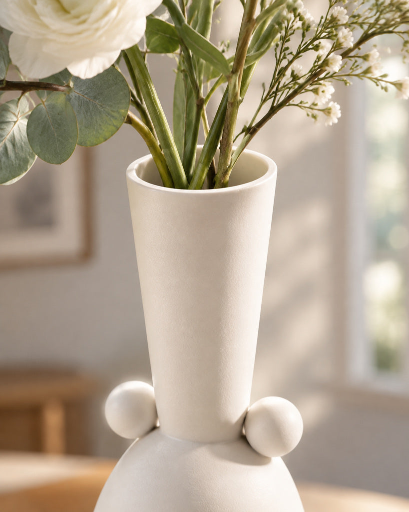 Matte White Tall Geometric Sculptural Vase - 13.9"