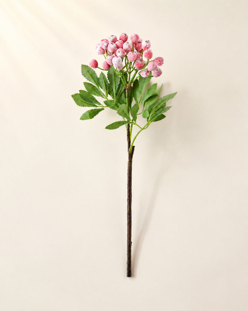 Pink Artificial Berry Spray with Silk-Cloth Leaves - 36 cm
