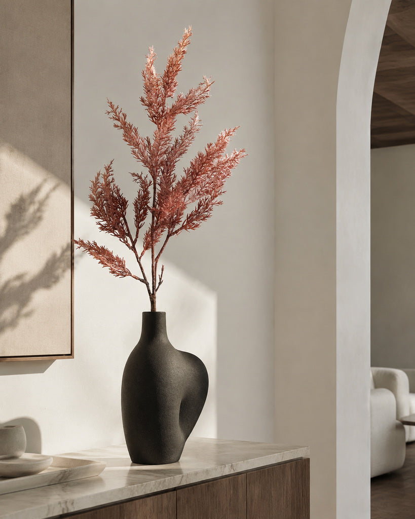 Burgundy Artificial Flocked Herb Branch - 79 cm