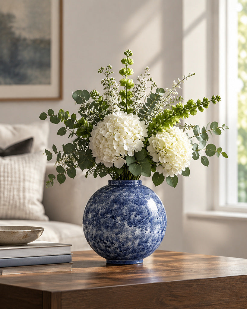 Mottled Cobalt Blue Rounded Vase - 10.4"