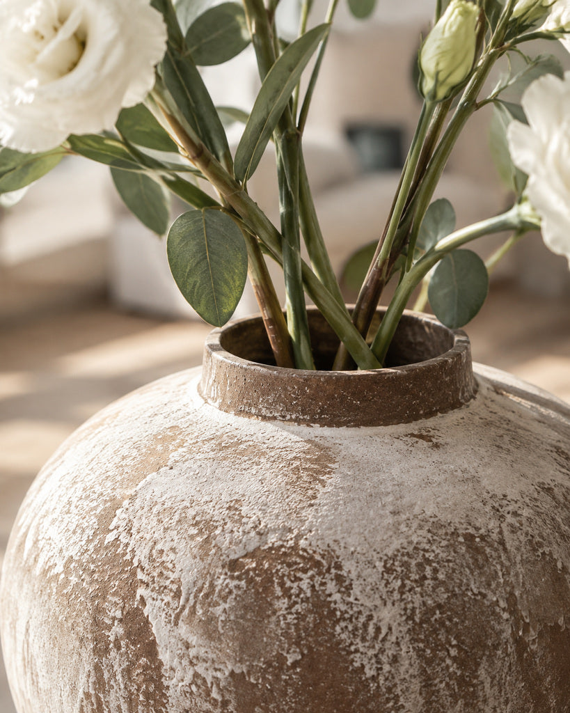 Weathered Taupe & White Rounded Textured Vase - 10.2"