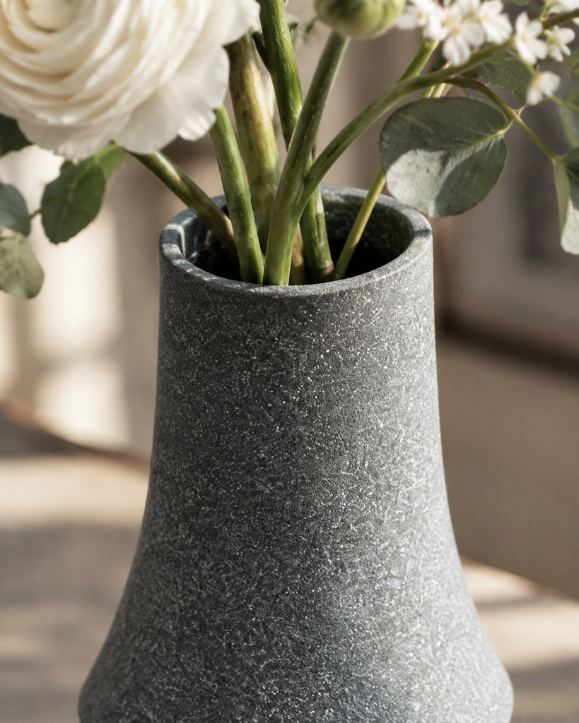 Frosted Blue Speckled Tall Glazed Ceramic Vase - 10.6"